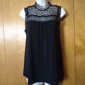 EXPRESS Women's Small Black Crochet Top Keyhole Back Mock Neck Sleeveless Top